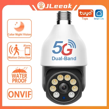 JLeeok 4MP 5G WiFi Лампочка Камера наблюдения Водонепроницаемая Цветная Камера Ночного Видения Беспроводная PTZ-Камера Безопасности E27 Интерфейс Tuya