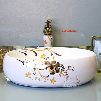 JS-B0063 Искусство европейского стиля Красивые цветы Овальный Таз Керамическая раковина ручной работы чаша для мытья рук над прилавком