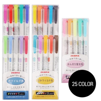 Kawaii 5 шт./компл. WKT7, Оригинальный цвет Zebra Mildliner, Японская подсветка, Двуглавая Флуоресцентная ручка, ручка-крючок, цветной маркер
