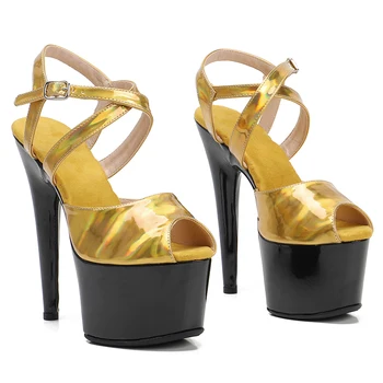 Leecabe/17 см/7 дюймов, искусственная верхняя модная женская обувь для танцев на шесте, обувь на платформе и высоком каблуке, обувь для танцев на шесте