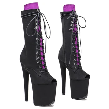 Leecabe/ новейшие 20-сантиметровые туфли для танцев на шесте; сапоги на платформе с высоким каблуком и открытым носком с бахромой; ботинки для танцев на шесте