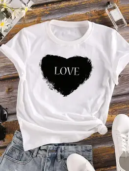 Love Heart Акварельный тренд 90-х, графическая футболка, Одежда с коротким рукавом, Топ с принтом, Женская модная футболка, Женская одежда, футболка