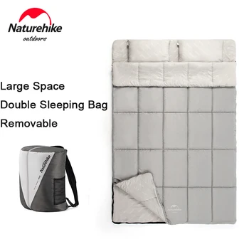 Naturehike Хлопковый спальный мешок для 2 человек, Сверхлегкий, Весенне-осенний, для Кемпинга на открытом воздухе, Водонепроницаемый, сращенный Спальный мешок с подушками