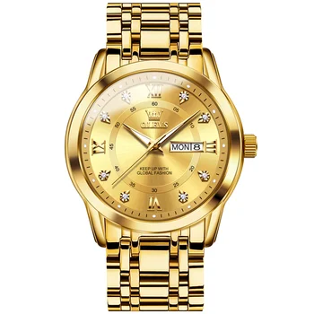 OLEVS Мужские часы Модные Золотые Оригинальные кварцевые часы для мужчин из нержавеющей стали Водонепроницаемые Светящиеся наручные часы с римской датой и неделей
