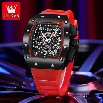 OLEVS Оригинальные мужские часы со светящимся хронографом, полые квадратные спортивные часы, Модный силиконовый ремешок, водонепроницаемые кварцевые наручные часы