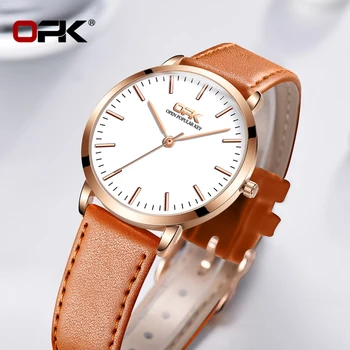 OPK 8101 Оригинальные кварцевые часы для женщин с водонепроницаемым кожаным ремешком, ручные часы с простым циферблатом, лидирующий бренд, модные женские наручные часы