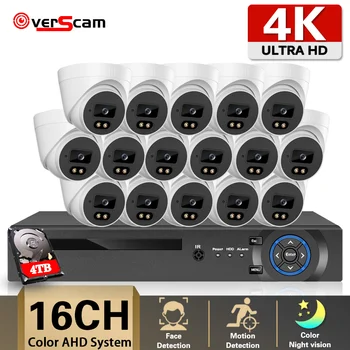 Overscam 16-Канальный Комплект Домашних камер Видеонаблюдения 4K 8MP 16-канальный комплект Видеорегистраторов 8MP Красочная Купольная камера Безопасности Ночного Видения Система Видеонаблюдения