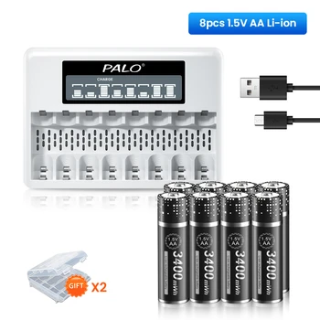 Palo 3400mWh Литиевая батарея 1,5 В AA Перезаряжаемая 900 мАч Литий-ионная Батарея 1,5 Вольта AAA Batteria с Быстрым ЖК-зарядным устройством для Игрушечной Клавиатуры