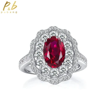 PuBang Fine Jewelry из стерлингового серебра 925 пробы, овальный рубиновый камень, Муассанит, Роскошное кольцо с бриллиантом для женщин, свадебный подарок, прямая доставка