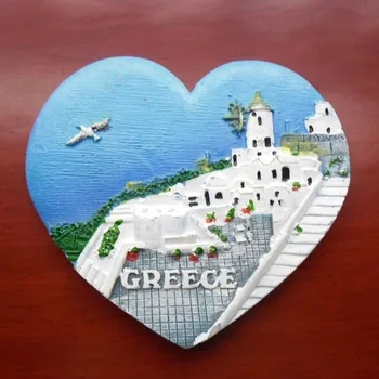 QIQIPP Памятная наклейка на Холодильник для туризма на острове Санторини в Греции в форме сердца Памятная магнитная наклейка для туризма в Греции