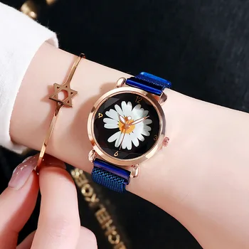 Reloj Mujer/ Модные повседневные наручные часы для женщин, стильный ремешок из золотисто-красного сплава с рисунком хризантемы, женские аналоговые кварцевые часы