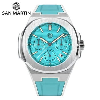 San Martin Новые Мужские часы 43 мм GMT Модные Деловые Автоматические Механические Роскошные с Двухцветным Каучуковым Ремешком Сапфировые 10Bar BGW-9 Lum