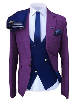 SOLOVEDRESS Мужской костюм Фиолетового Цвета, облегающие повседневные костюмы-тройки для свадебной вечеринки, мужская одежда на заказ