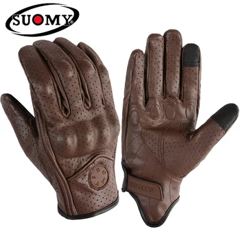 SUOMY, Мотоциклетные перчатки с перфорацией из натуральной кожи, Мужские И женские ретро Летние Дышащие Мотоциклетные перчатки для мотокросса
