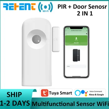 Tuya Smart WIFI Многофункциональный датчик движения человека PIR Датчик двери, окна, переключатель Детектор 2 в 1 Работает с Alexa Google Home