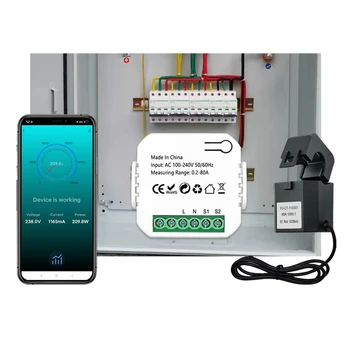 Tuya Smart Zigbee Счетчик энергии 80A с зажимом App Monitor кВтч Напряжение Ток Потребляемая мощность 110 В 240 В