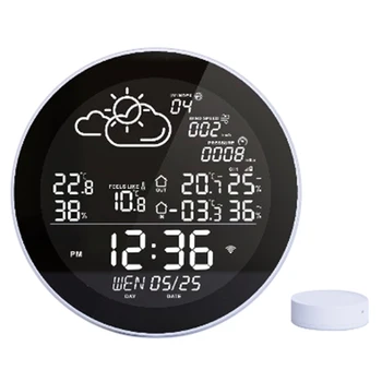 Tuya Wifi Погодные часы, прогноз погоды, Беспроводной умный термометр, гигрометр, дистанционный датчик, будильник-EU Plug