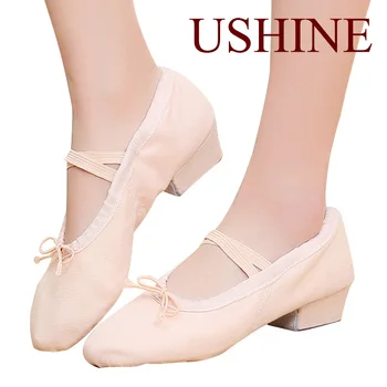 USHINE/ Профессиональная балетная танцевальная обувь для женщин, девочек, детская танцевальная обувь на низком каблуке, парусиновая обувь для учителей танцев
