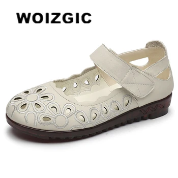 WOIZGIC/Женская обувь для мамы из натуральной кожи, сандалии с Цветами, Летняя Вышивка, Ретро, Полые, Размер 35-41 MLD-7011