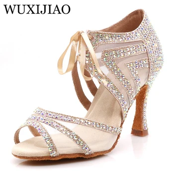 WUXIJIAO/ брендовая модная обувь для бальных танцев в стиле латиноамериканского танго; женская обувь на мягкой подошве и высоком каблуке для женщин; цвет кожи; стабильные туфли для латиноамериканских танцев