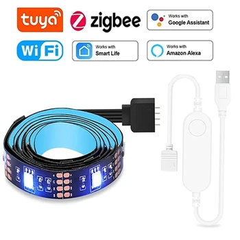 Zigbee/Wifi USB Светодиодные Фонари Tuya Wifi RGB Светодиодная лента DC5V 5050 Smart Led TV С Подсветкой Wok с Alexa Google Home