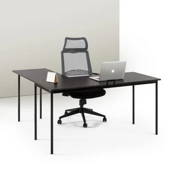 Zinus Dominic 59 ”Металлический угловой стол в черной раме с ящиком для хранения, столешница для эспрессо