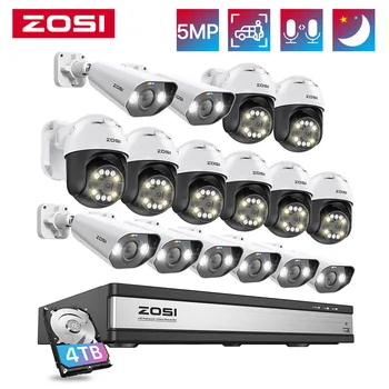 ZOSI 16CH 5MP PTZ PoE Security IP Camera System 4K AI Face Person Автомобильное Обнаружение Двухстороннего Аудио CCTV Комплект Видеонаблюдения NVR