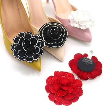 Аксессуары для свадебной обуви, 1 шт., Блестящая пряжка для обуви, Горный хрусталь, цветок, Съемные украшения с 3D носком, ткань, зажимы для обуви на высоком каблуке