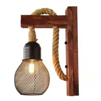 Американский стиль, креативный деревянный ретро настенный светильник из пеньковой веревки в стиле ретро, гостиная, ресторан, бар, сетчатый настенный светильник с одной головкой,