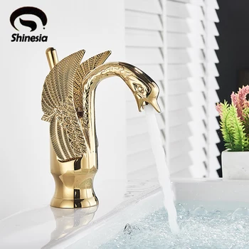 Античный Латунный Кран для раковины в форме Лебедя в ванной Комнате с одним отверстием В традиционном стиле, Смеситель на бортике