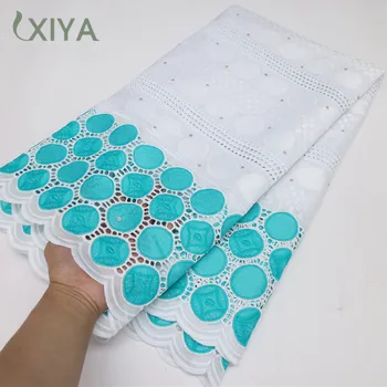 Африканская белая хлопчатобумажная кружевная ткань XIYA с камнями 2023, высококачественная сетчатая ткань с вышивкой в нигерийском стиле для пошива французского платья