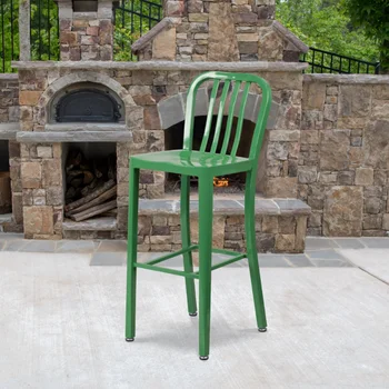 Барный стул для бара Flash Furniture коммерческого класса высотой 30 дюймов из зеленого металла для помещений и улицы с вертикальной спинкой