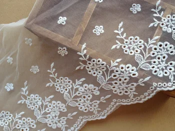 Белая широкая ткань, кружево, тюль с вышивкой, кружевная отделка в цветочек, свадебная ткань, кружево в ярд