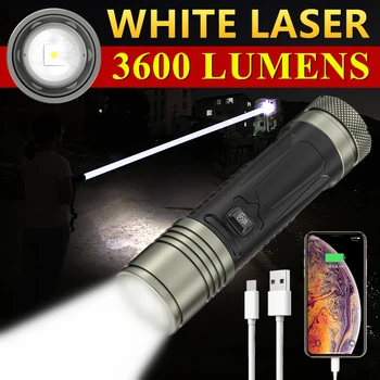 Белый Лазерный мощный фонарик на большие расстояния 1000 метров 26650 Батарея TYPE-C Перезаряжаемый тактический военный поисковый светодиодный фонарик