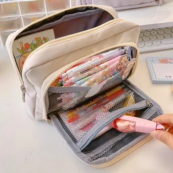 Большая Вместительная сумка для карандашей, Эстетичные школьные Кейсы, сумка для канцелярских принадлежностей Kawaii для девочек, Детская ручка, школьные принадлежности для студентов