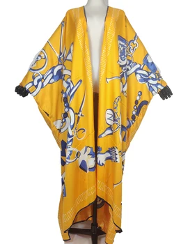 Большие размеры, Богемные кимоно с европейским принтом для леди, мусульманский кафтан, халат, кардиган, пыльник, пальто для женщин с ближневосточным рисунком