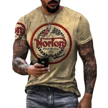 Винтажная футболка Для мужчин, 3D мотоцикл Norlon, Короткий рукав, Свободная Футболка Оверсайз, Мужская футболка, Модная Одежда, Топ Camiseta