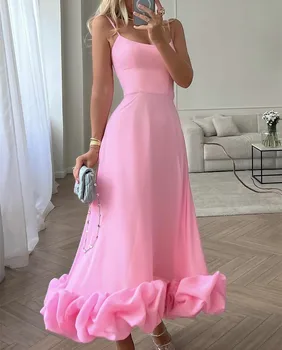 Винтажные короткие розовые шифоновые вечерние платья с цветами