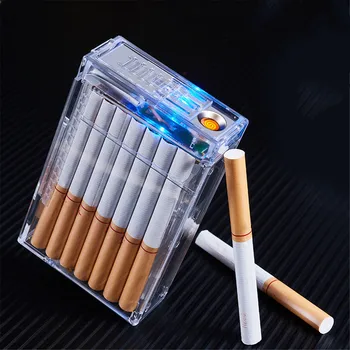 Вмещает 20 штук Прозрачного портсигара со съемной USB-зажигалкой, Портативную креативную коробку для курения 2 В 1, аксессуары для сигарет