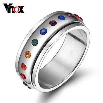 Вращающееся кольцо Vnox для женщин с радужным кристаллом из нержавеющей стали, размер США