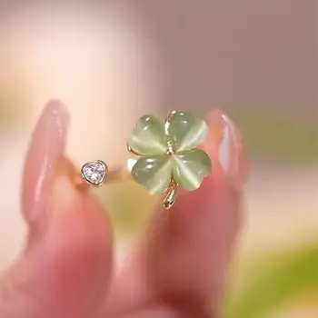 Вращающееся кольцо с зеленым опалом, женское регулируемое открытое универсальное кольцо, легкий роскошный дизайн, новый тренд