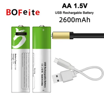 Высокая емкость 1,5 В AA 2600 МВтч USB Аккумуляторная батарея для мыши Пульт дистанционного управления Маленький вентилятор Электрическая игрушечная батарейка + кабель