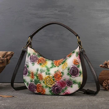 Высококачественная Женская сумка из натуральной кожи в стиле ретро с тиснением в виде цветка, Женская сумка-мессенджер, Роскошные Женские сумки для столовой