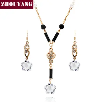 Высококачественное богемное розовое золото, элегантное ювелирное ожерелье, серьги, комплект из австрийских кристаллов ZYS361