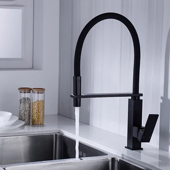 Высококачественный латунный смеситель для кухонной раковины, черный выдвижной смеситель Kithcen, Модный дизайн, неэтилированный медный Вращающийся кухонный кран