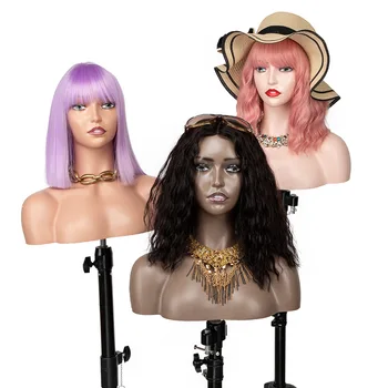 Голова манекена с плечами, голова манекена Темно-коричневого, бежевого цвета для салона красоты или магазина инструментов для волос, модель для демонстрации парика, женщина с ресницами