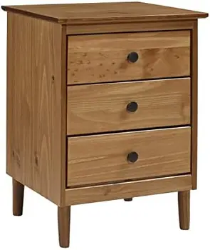 Деревянная Прикроватная Тумбочка с 3 ящиками, Приставной столик для хранения в спальне, Ящик и полка, Прикроватный столик, 18 дюймов, карамельный