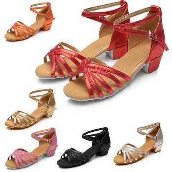 Детская обувь для латиноамериканских танцев на низком каблуке, обувь для девочек, Бальное Танго, Сальса, Обувь для латиноамериканских танцев, Детская обувь для упражнений, Новое поступление, Оптовая продажа, C01GN