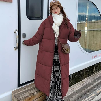 Длинное Женское пальто, Утолщенная куртка с хлопковой подкладкой, Зимняя пуховая парка, Женская куртка, верхняя одежда, пальто
