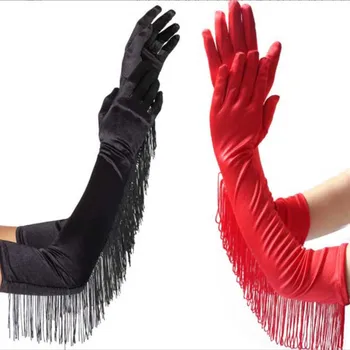 Длинные свадебные перчатки с кисточками 1920-х годов, летние перчатки для вождения на велосипеде, Сексуальные черные солнцезащитные перчатки для женщин, женские танцевальные варежки